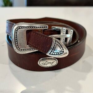 Greg Norman Size 38 Men's Belt Vintage Brown Leather Western Conchos Shark Logo